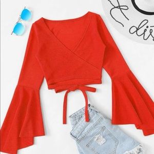 Bell sleeve tie crop top